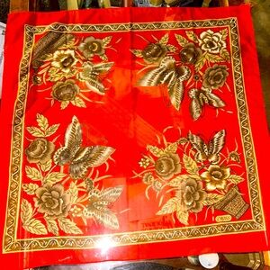 VINTAGE satin scarf / throw / wrap flowers and butterflies